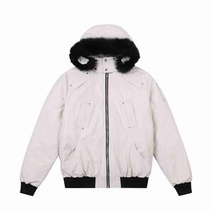 Moose Knuckles White Jacket with Silver Zipper
